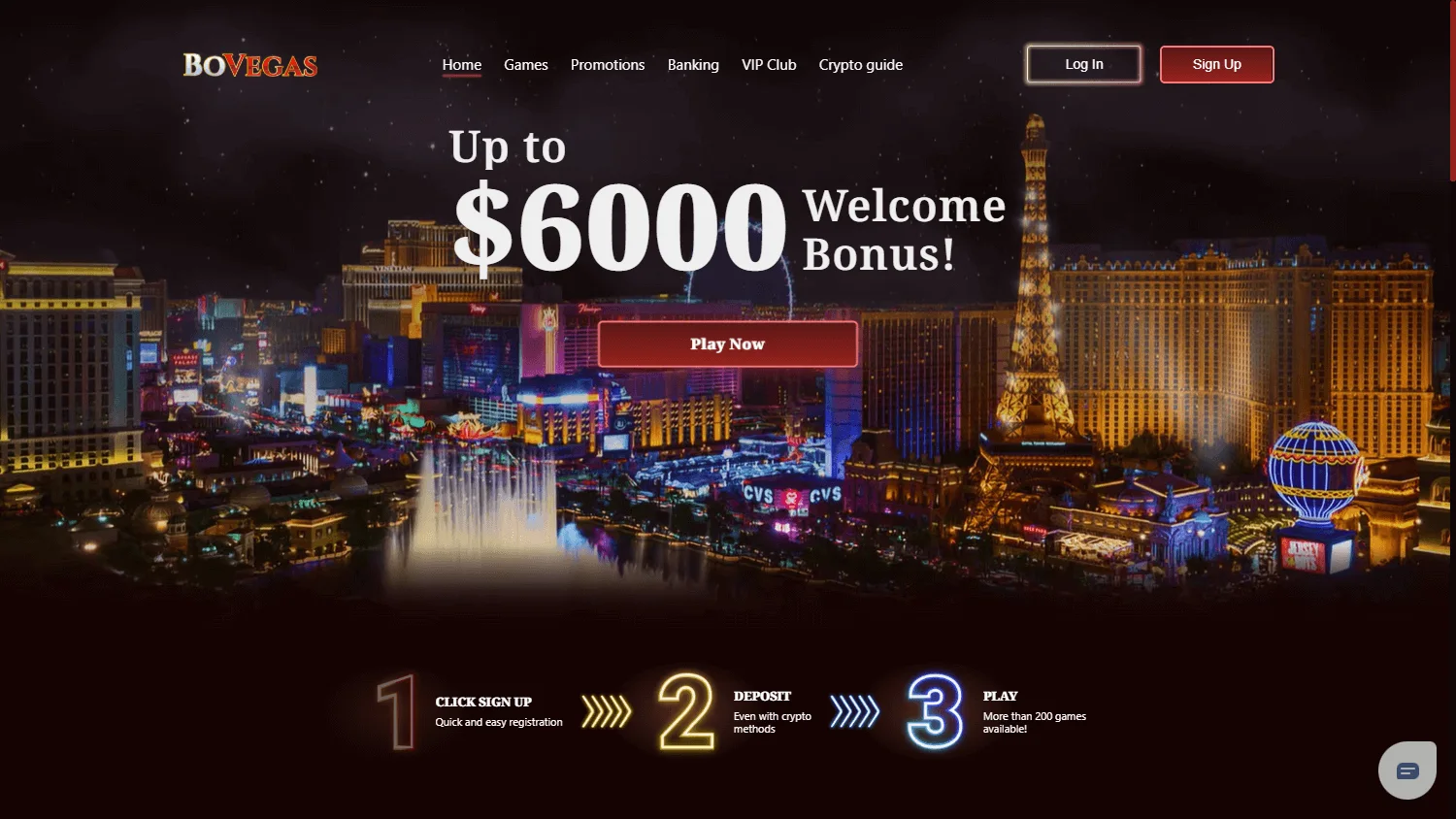BoVegas Casino home page on desktop